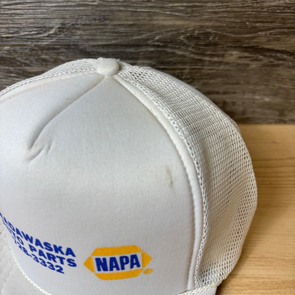 Vintage Napa Hat Cap Snapback White Trucker Madawaska Maine Auto Parts - Picture 4 of 10